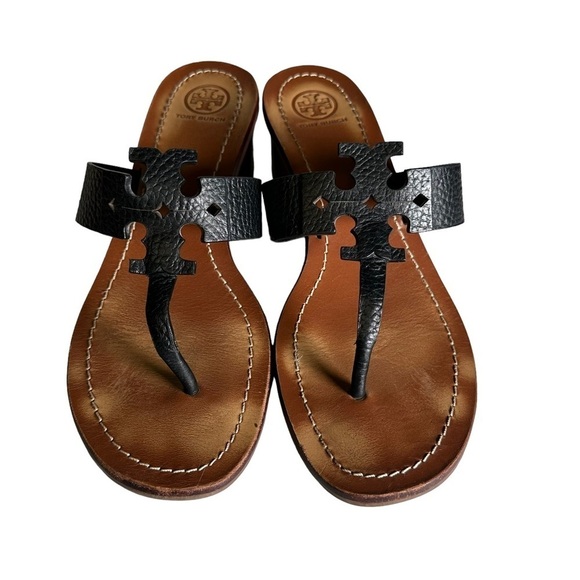 Tory Burch Black Moore Elba Tumbled Leather Thong in Black size 9 - Picture 7 of 15